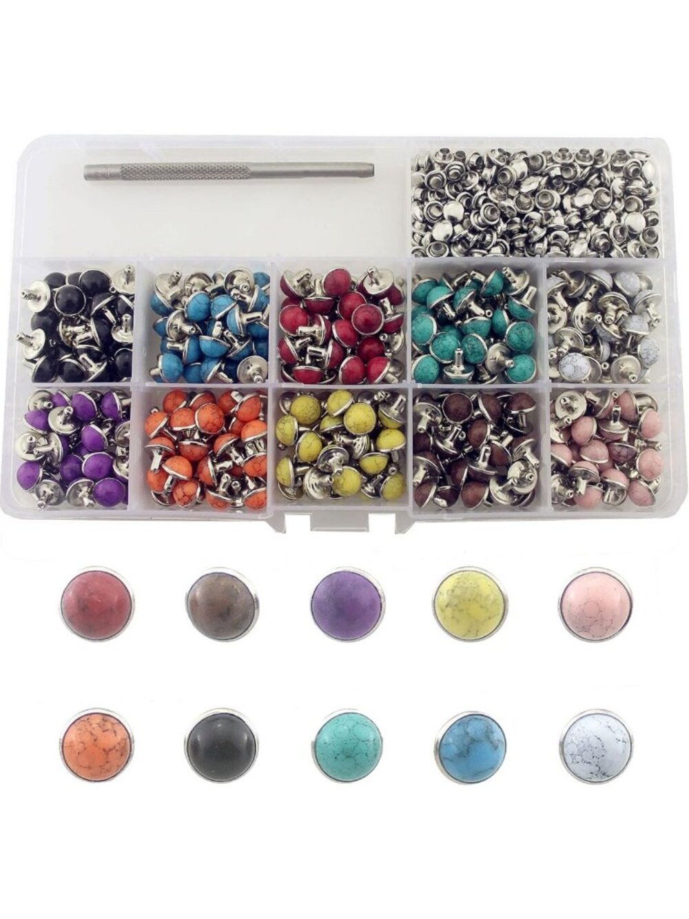 320 Sets 8mm Turquoise Leather Rivets Kit - 10 Colors Metal Studs for DIY Crafts